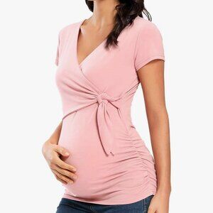 NWOT Small Pink V Neck Wrap Nursing Top with Front Tie
